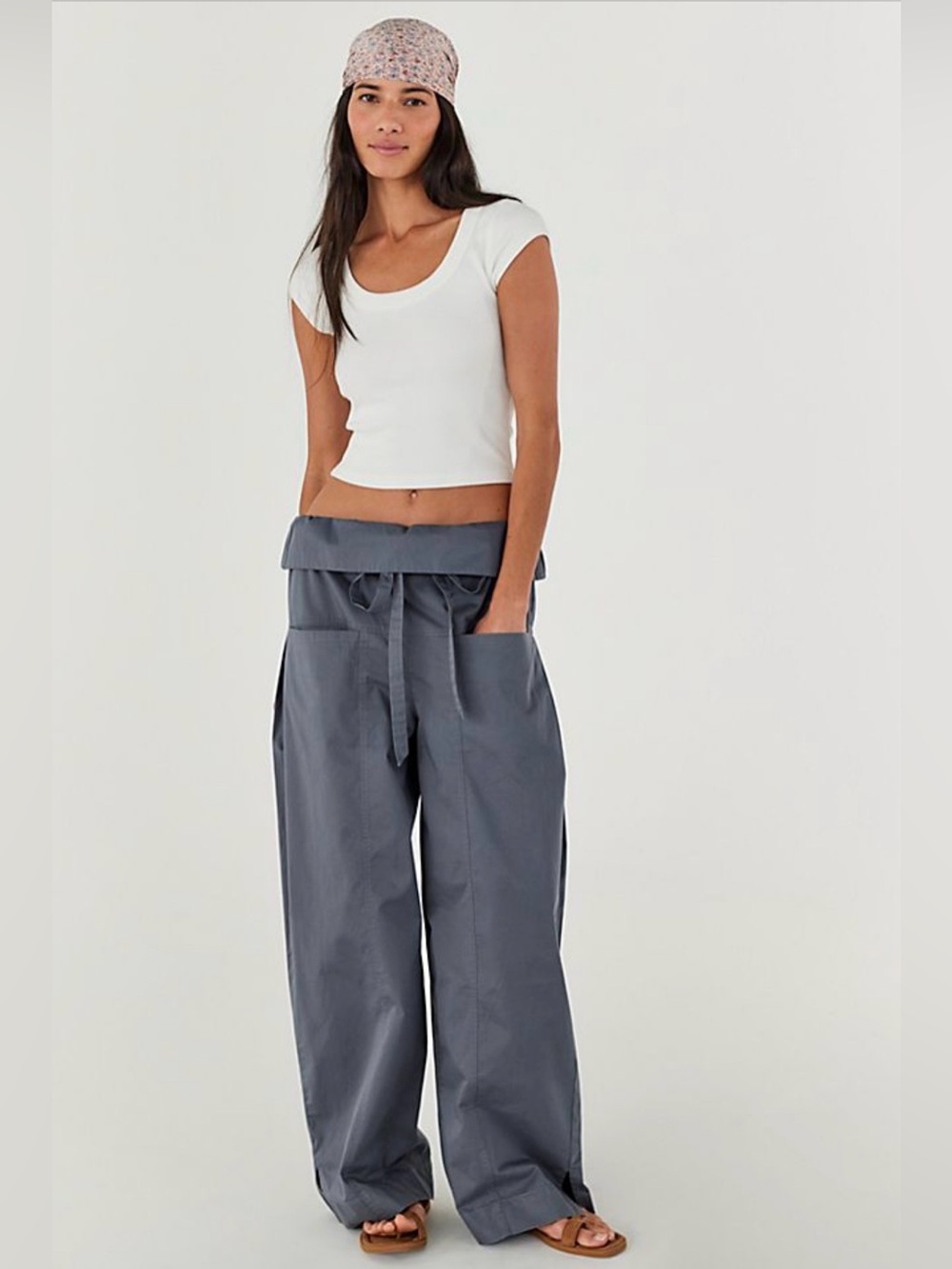 NWT Free People Fisherman Drawcord Pull-On Trousers in steel grey